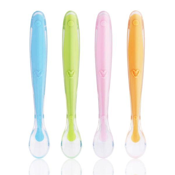 

baby spoons soft-tip first stage silicone self feeding training spoons with travel case for infant baby, infant gi