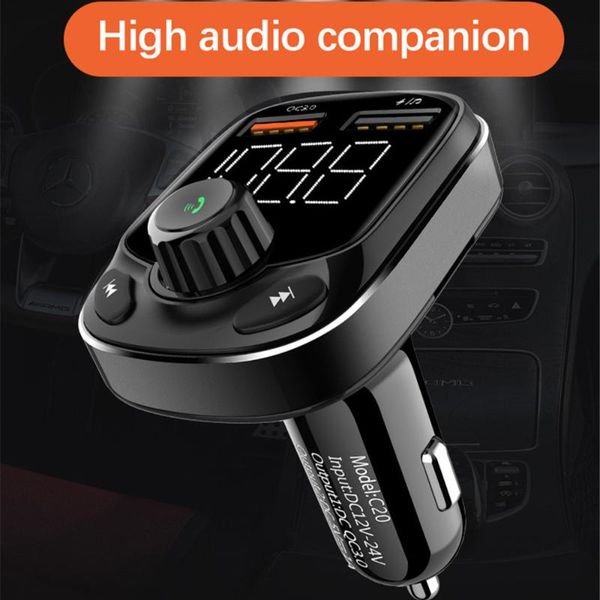 

car audio 1.1 inch mp3 radio bluetooth player fast charging led digital display large screen dual usb fm transmitter 5.0 c20