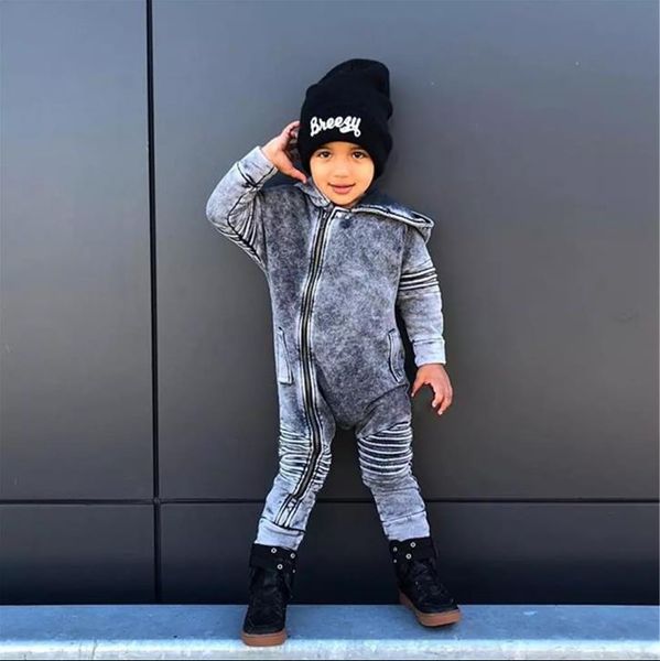 

0-3y kids baby boy girl denim bodysuit zipper romper jeans leggings jumpsuit autumn fashion cute warm slim child playsuit, Blue
