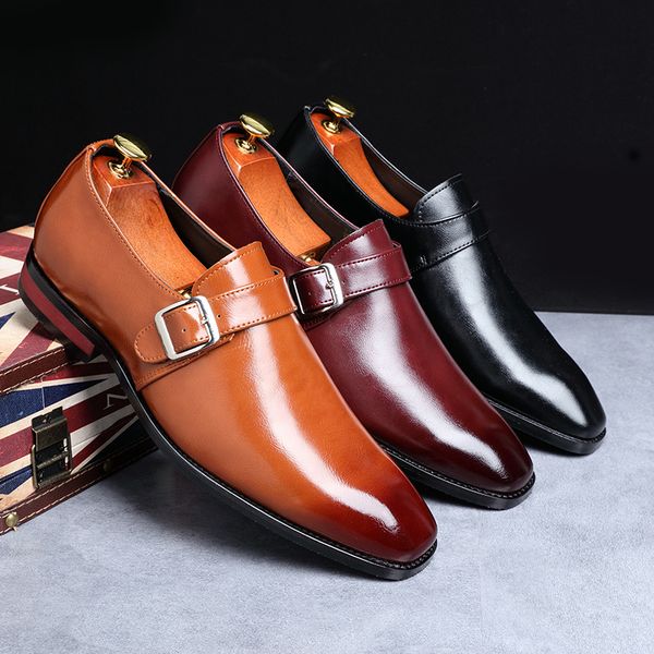 

2019 classic men dress shoes casual gentlemen slip-on leather shoes formal business men loafers big size 38, Black