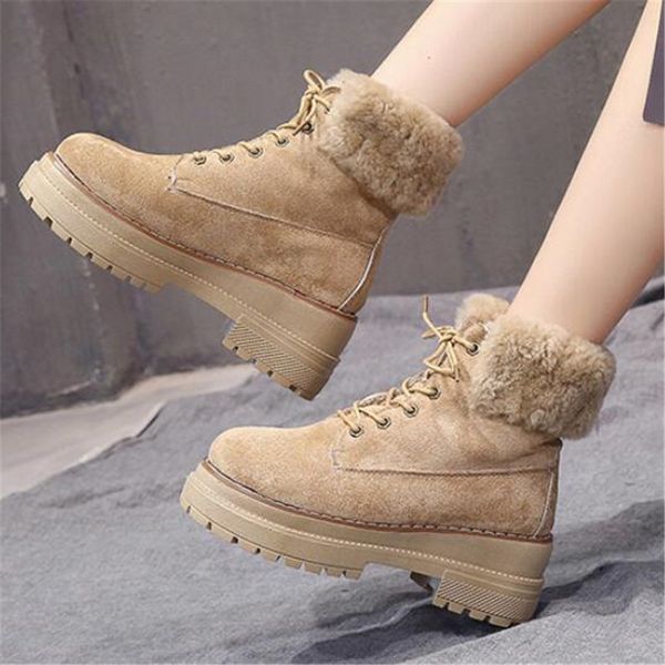 

women winter plush warm platform fur snow boots fashion wedges high heel ankle boots suede booties botas mujer, Black