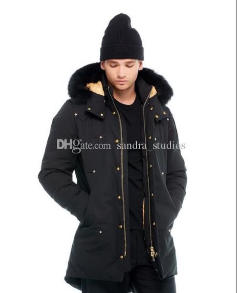 

new arrival men's stag lake long down parkas hooded with black fox furs collar gold scissors on the arm sandra_studios