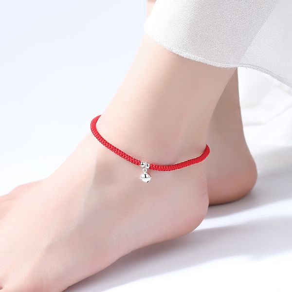 

big rat rat natal zodiac sterling silver anklet womens bells red string bracelet palace bell jiao sheng mens old fashion foot chain, Red;blue