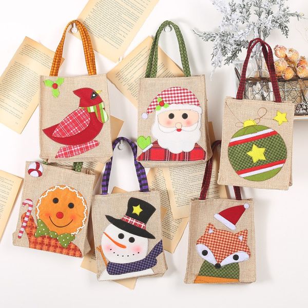 

christmas tote bag linen cloth cartoon embroidered holiday treat bags gift holders christmas gift bag for home party decoration