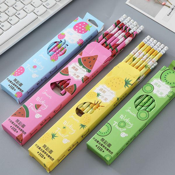 

12pcs/lot cartoon fresh fruit hb rubber head wooden pencils with eraser painting pens for kids