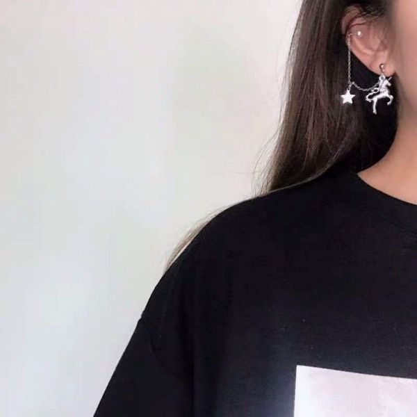 

щепка unicorn кисточкой цепи имитация pearl серьги для женщин punk ear cuff клип earing нет проколол ювелирных изделий bohemia длинные серьг, Silver