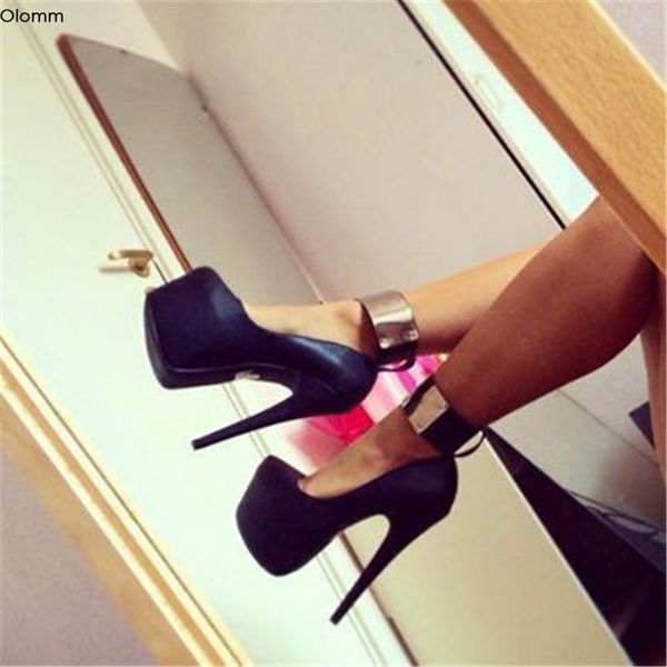 Rontic New Fashion Women Platform Pumps Sexy Stiletto Décolleté con tacco alto Punta tonda Elegante Black Party Shoes Women Plus US Size 5-15