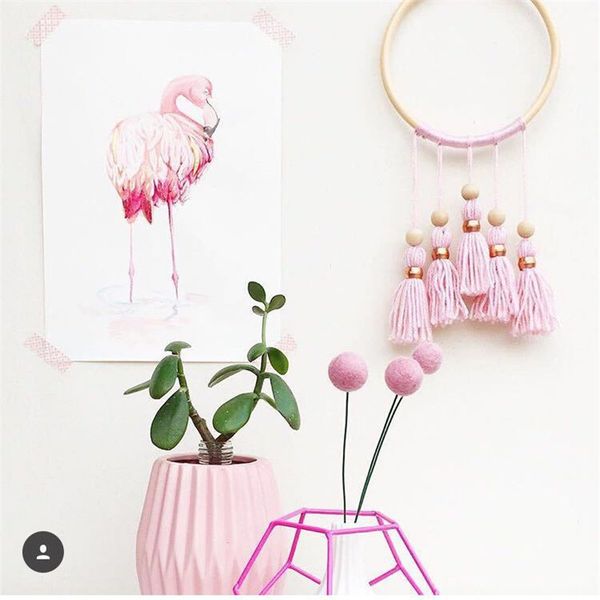 

nordic style wooden beads ring wool tassel ornaments tent wall hanging pendant kids room decoration toys gifts pgraphy props