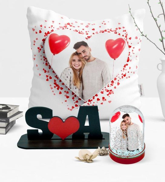 

personalized snow globe with p pillow and letter trinket set-2 pillow case