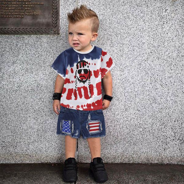 

2020 new kids clothes boys toddler summer 4th-of-july stars stripes t shirt pants outfits set, White