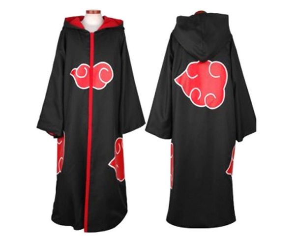 

halloween anime naruto uchiha itachi cosplay costume akatsuki ninja wind coat cloak cape robe coat set ring headband, Black;red