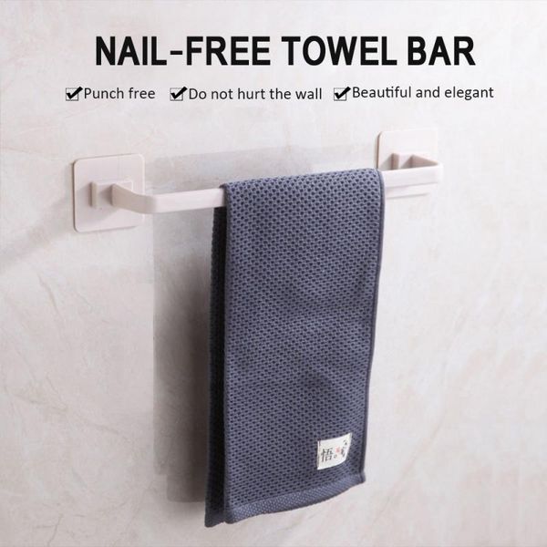 

plastic towel rack hanger bathroom towel clothing storage holder wall-mounted bars self-adhesive storage shelves sale