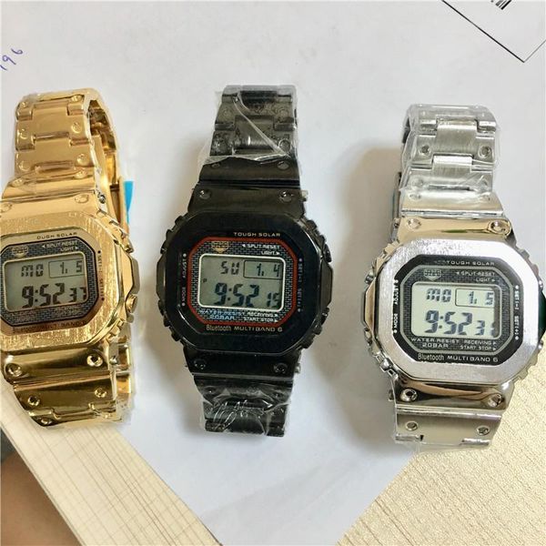 

New luxury men 039 teel belt wri t watche quantity g tyle led di play port tudent watch hockproof quare dial ilver trap watche, Slivery;brown