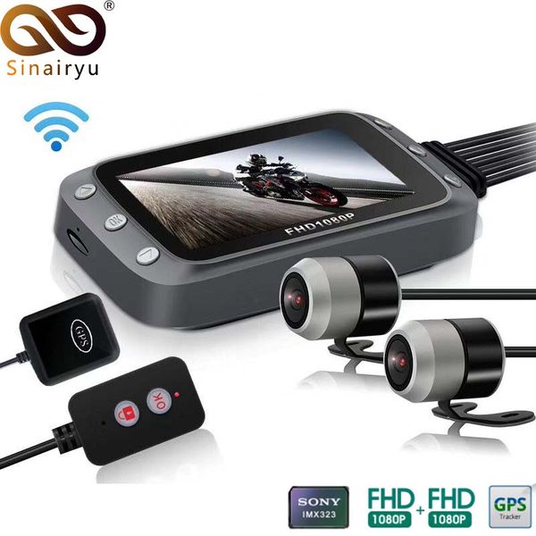 

sinairyu wifi motorcycle dvr dash cam 1080p+1080p full hd front rear view waterproof motorcycle camera gps logger recorder box car