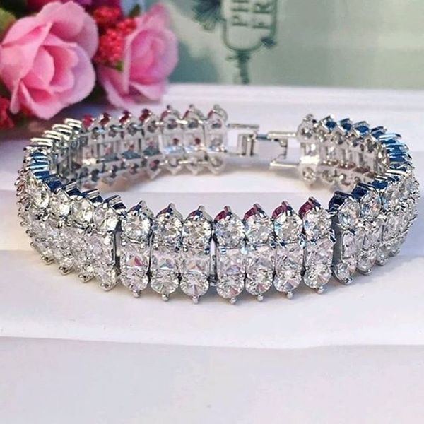 

hibride bracelet double link chain sparking bling white cubic zirconia wedding engagement bridal gift jewelry hb17, Black