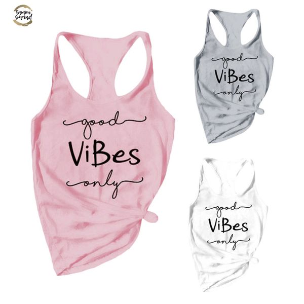 

fashion new women good vibes only tank letters print girls tank sleeveless t-shirt 3 colors, White