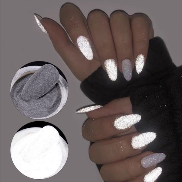 

1 box reflective nail glitter powder diy shiny dus party pigmenglow in the dark nail art decorations chrome dipping powder, Silver;gold