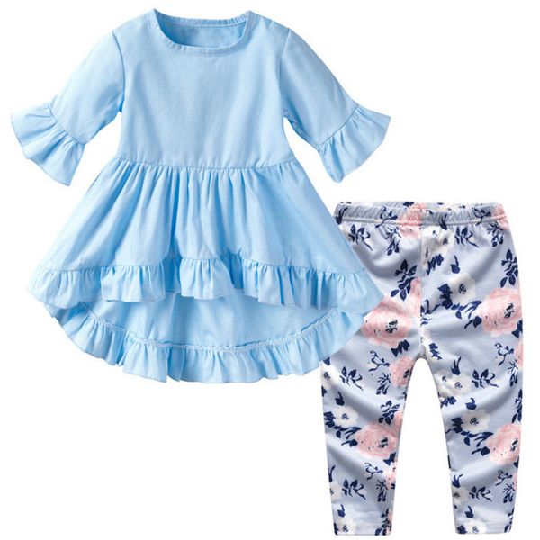 

baby girl outfits european and american 2019 summer baby petal short-sleeved t-shirt pants 2 toddler newborn girl clothes, White