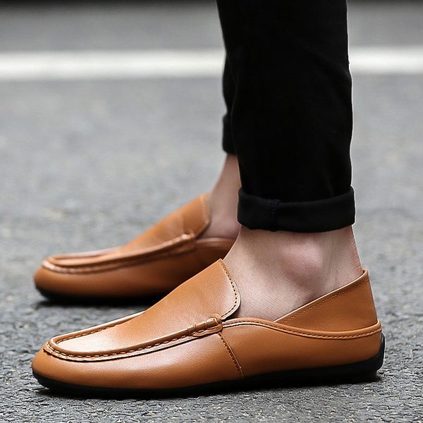 

2018 spring and autumn new style korean-style men moccosins foot covering breathable men's shoes casual shoes driving black leat