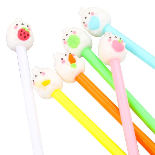 

cartoon creative holding fruit black gel pen school stationery office suppliers pen kids gifts, Blue;orange