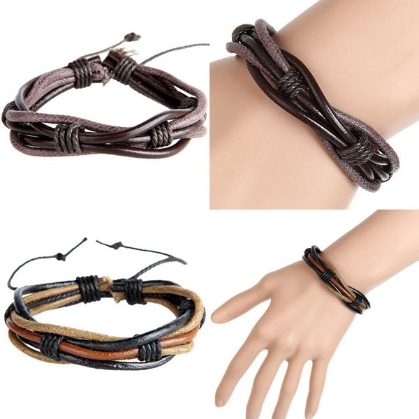 

2018 woven leather bracelet pure hand-painted leather rope bracelets women and men bracelet with braided rope, Black