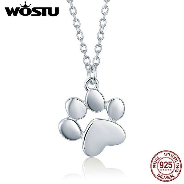 

wostu 925 sterling silver cute dog footprints link pendant necklace for women girlfriend lovely jewelry gift cqn275