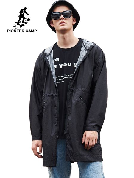 

pioneer camp long trench coat mens hooded brand-clothing trenchcoat fashion men solid black coat afy901032, Tan;black