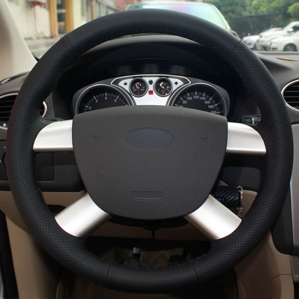 

black natural leather car steering wheel cover for ford kuga 2008-2011 ford focus 2 2005-2011