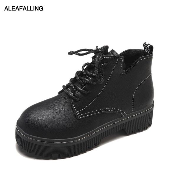 

aleafalling mature boots sewing women black autumn winter pu soft anti-skip leather boots women lace up shoes wbt223