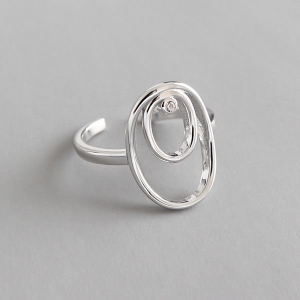 

fine jewelry 925 sterling silver geometric oval rings with zircon for women multi hollow open size ring lovers gifts wedding jewelry, Black