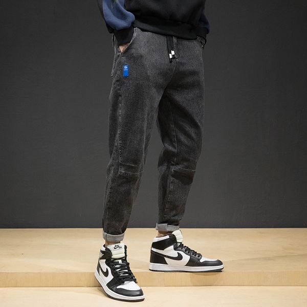 

мода streetwear мужские джинсы сыпучие fit черный серый шаровары срощенной эластичные дизайнер хип-хоп джинсы мужские брюки карандаш hombre, Blue