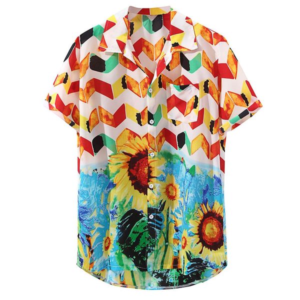 

men fancy short sleeve hawaiian casual loose shirt beach flower party summer hc holiday cotton casual camisas short sleeve top, White;black