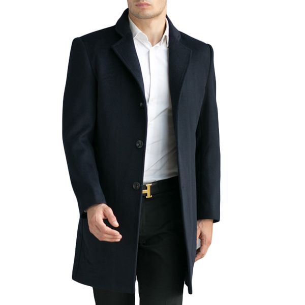 

tailor-made men's wool coats & jackets winter cashmere jacket man long section business style overcoat turn-down collar casual, Black