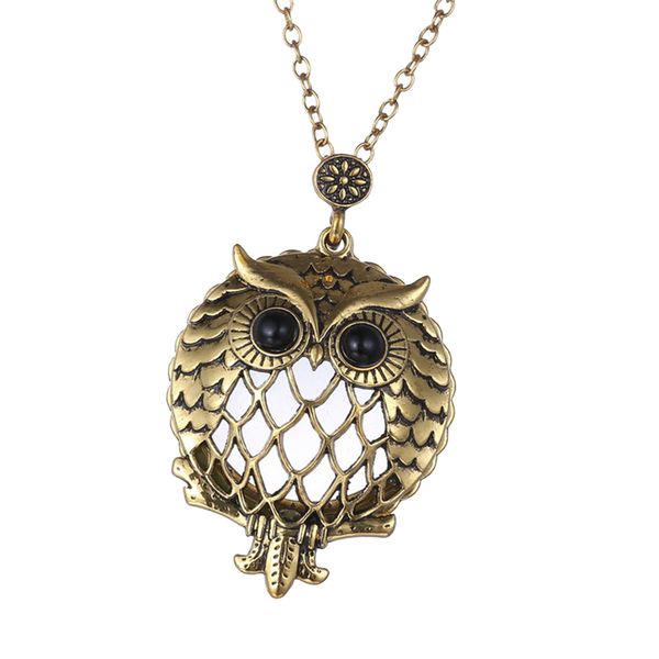 

5x magnifying glass pendant vintage owl skeleton necklace men women jewelry, Silver