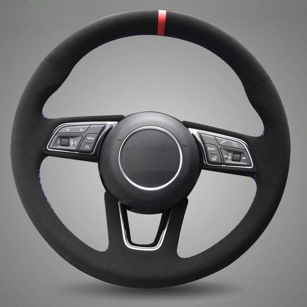 

car hand-stitched black suede leather steering wheel cover for audi a4l a5 2017
