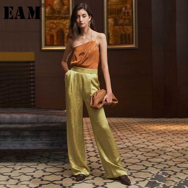 

eam] loose fit women contrast color long wide leg jumpsuit new high waist pocket pants fashion tide spring summer 2020 1x641, Black;white