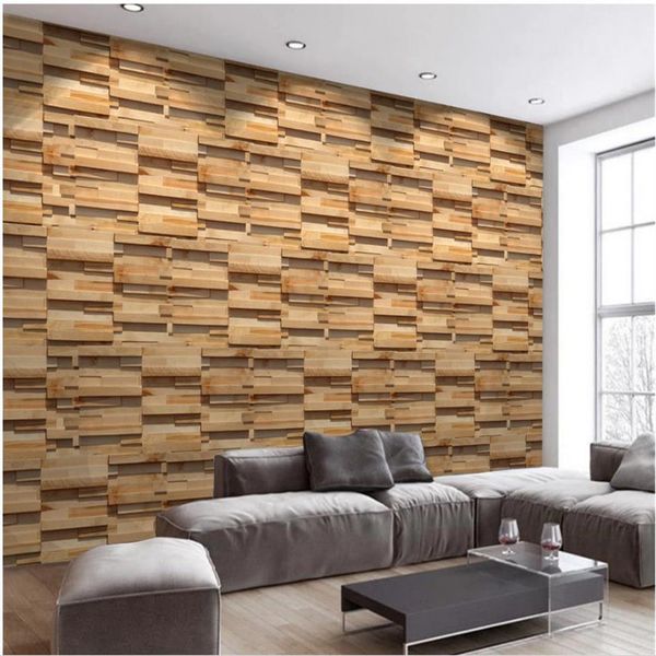 

new window mural wallpaper modern three-dimensional creative 3d wood block wood grain wallpapers background wall