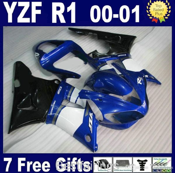 

zxmotor 7gifts fairing kit for yamaha r1 2000 2001 blue black white fairings yzf r1 00 01 bb15