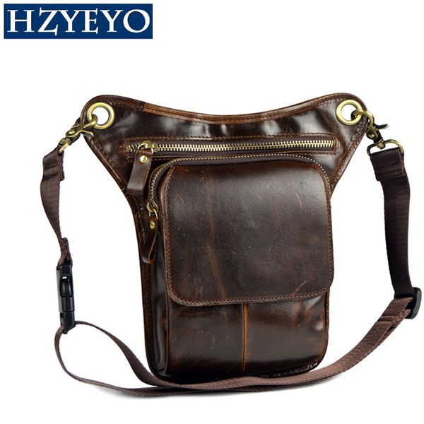 

hzyeyo men's cowhide oil wax geunine leather travel motorcycle messenger shoulder hip belt fanny pack waist thigh drop leg bag