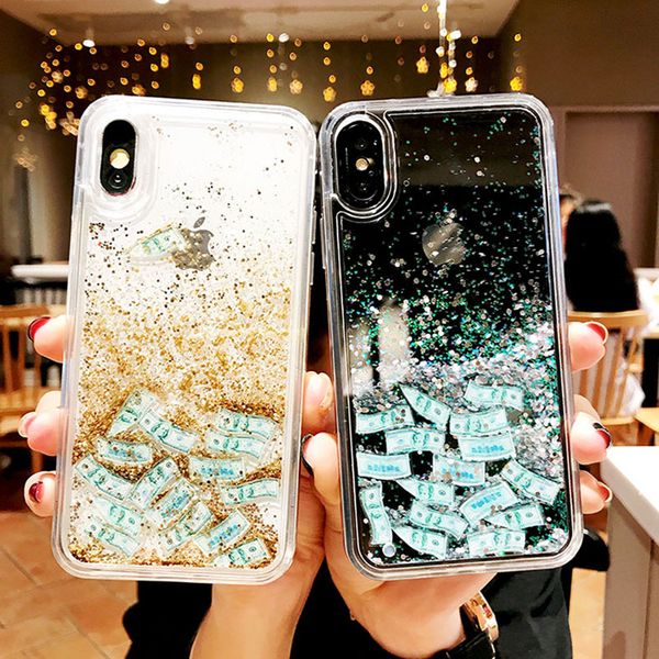 

блеск 3d зыбучие пески доллары чехол для телефона iphone 11 pro max x xs max xr 7 8 6 6s plus dynamic liquid hard pc прозрачная крышка для i