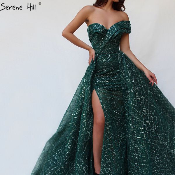 

dubai green luxury sparkle evening dresses 2019 one shoulder sequined pearls evening gowns serene hill la60758, White;black