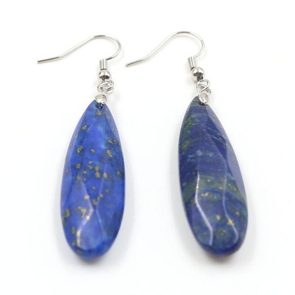

wholesale 10 pairs silver plated water drop section lapis lazuli dangle earrings for women black lava stone jewelry