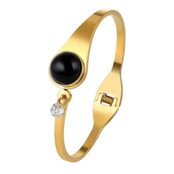 

cute big black stone cuff bangles for women fashion cz stone 3 colors stainless steel bangle bracelet for women jewelry gift