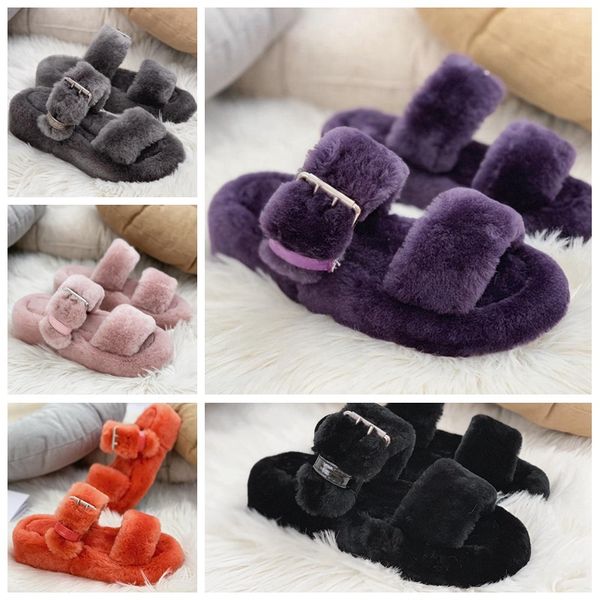 

2019 original wgg wool home indoor adjustable leather fur slippers women designer casual shoes pink black white blue womens shoe size 5-8