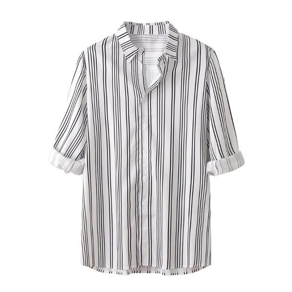 

гавайи мужская рубашка блузка полосатый генри колла свободные длинные рукава повседневные пуговицы хлопок белье пляжная рубашка мужчины плат, White;black