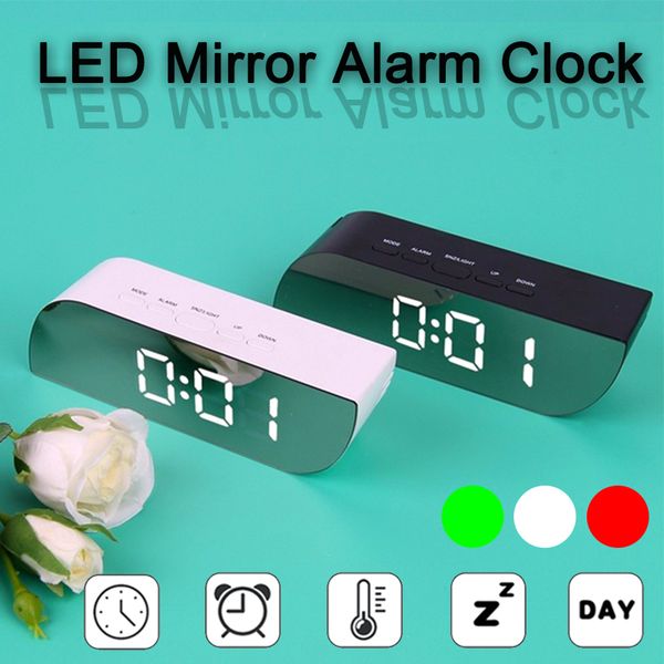 

new led mirror alarm clock digital snooze table clock electronic large time temperature display home decoration
