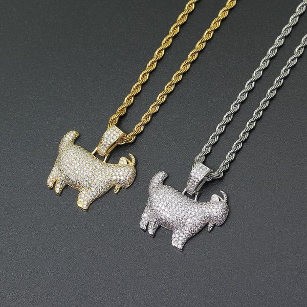 

stainless steel hip hop personality pendant copper inlaid zircon goat pendant necklace jewelry wholesale, Silver