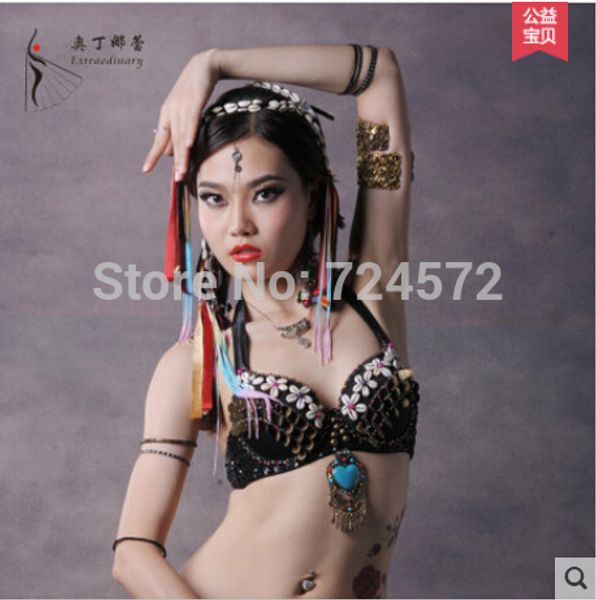 

new arrival belly dance india bra handmade shell senior belly dance bra for women dancing, Black;red