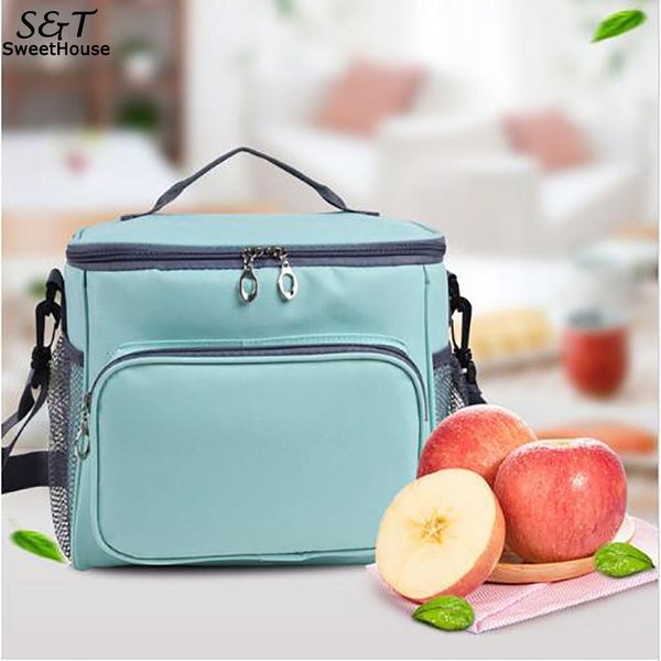 

portable insulated thermal bag lunch bag outdoor zipper picnic rectangle casual container pouch school, office, Blue;pink