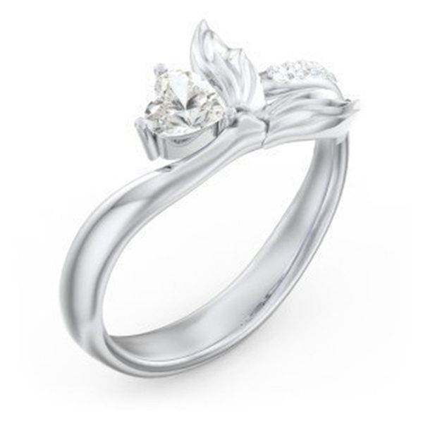 

creative inlaid heart-shaped zircon engagement rings european fairy tale mermaid tail rings for women fashion brand jewelry, Golden;silver